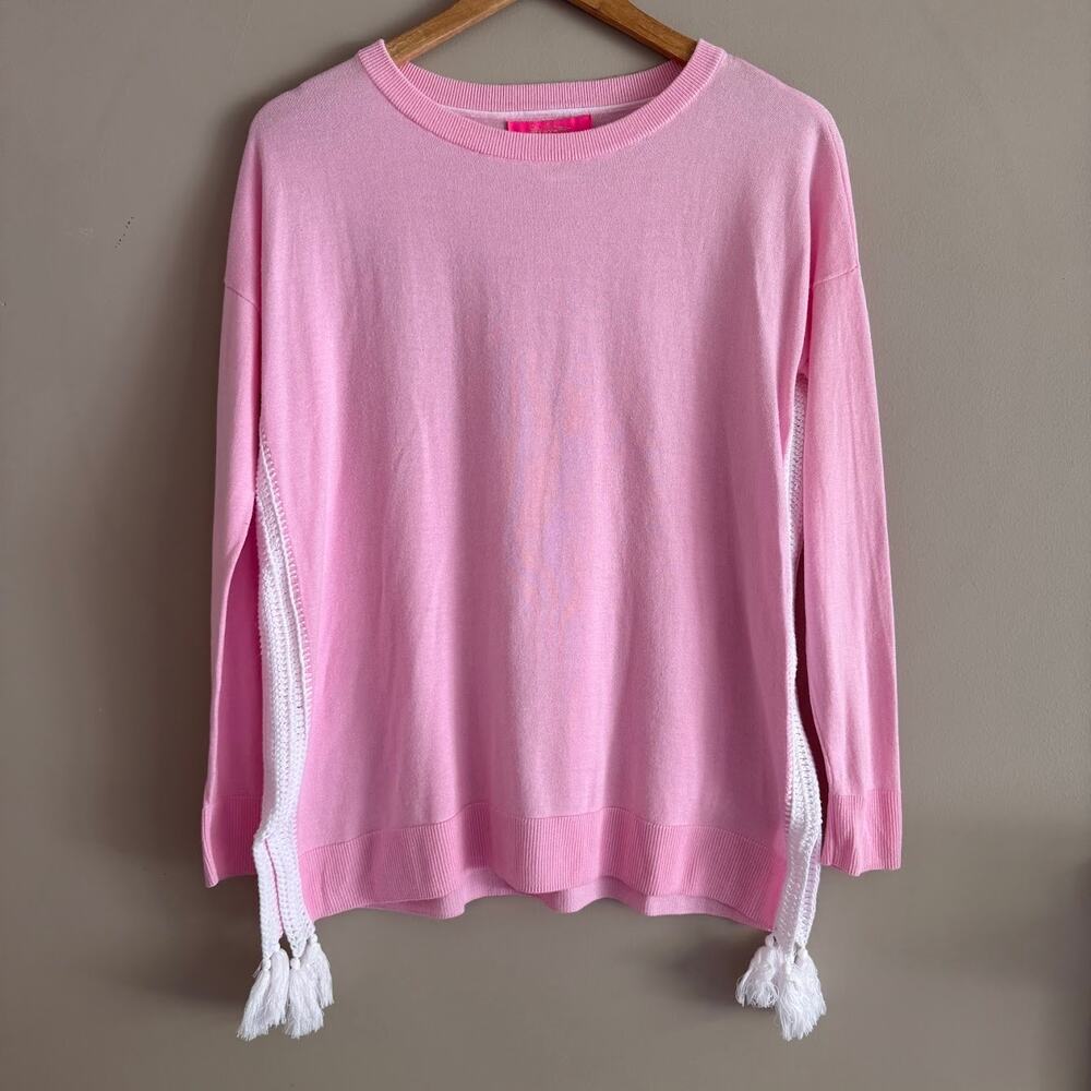 Lilly Pulitzer Pink Damara Coolmax Sweater with Tassel Sides Size XS Oversized